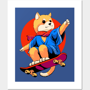 shiba inu skateboard Posters and Art